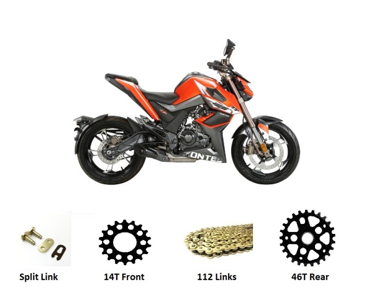 Zontes ZT125 U Heavy Duty Chain & Sprockets GOLD 2021 - 2023 models